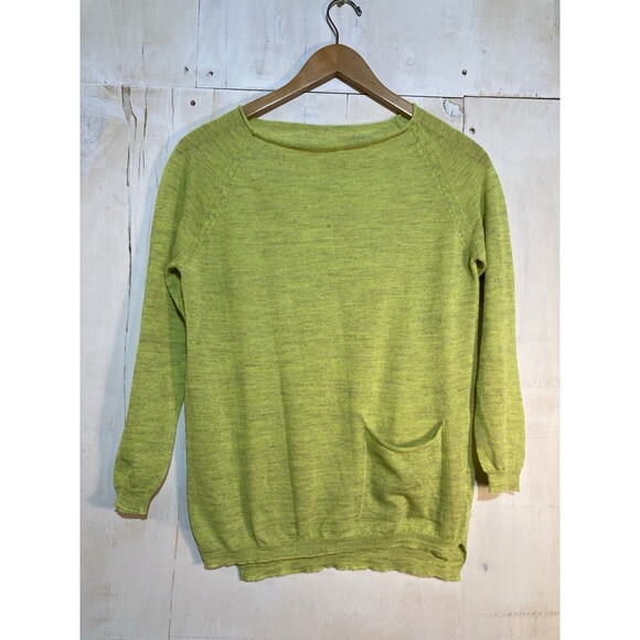 Roberto Collina Italian Luxury Fine Knit Linen Blend Sweater Bright Green Small - Picture 5 of 11